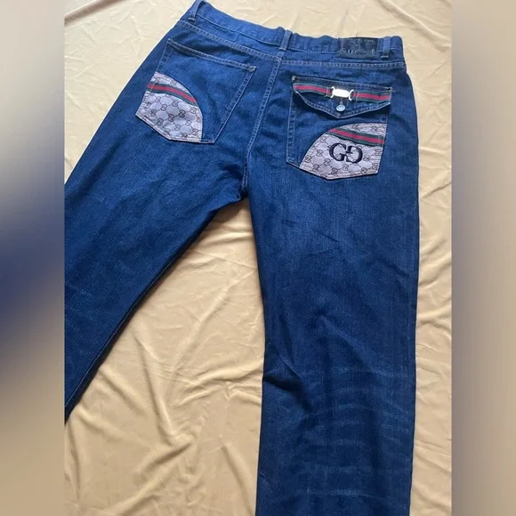 Gucci Men's Vintage denim jeans size 36/36 (54 embroidered pocket made in Italy - Picture 3 of 15